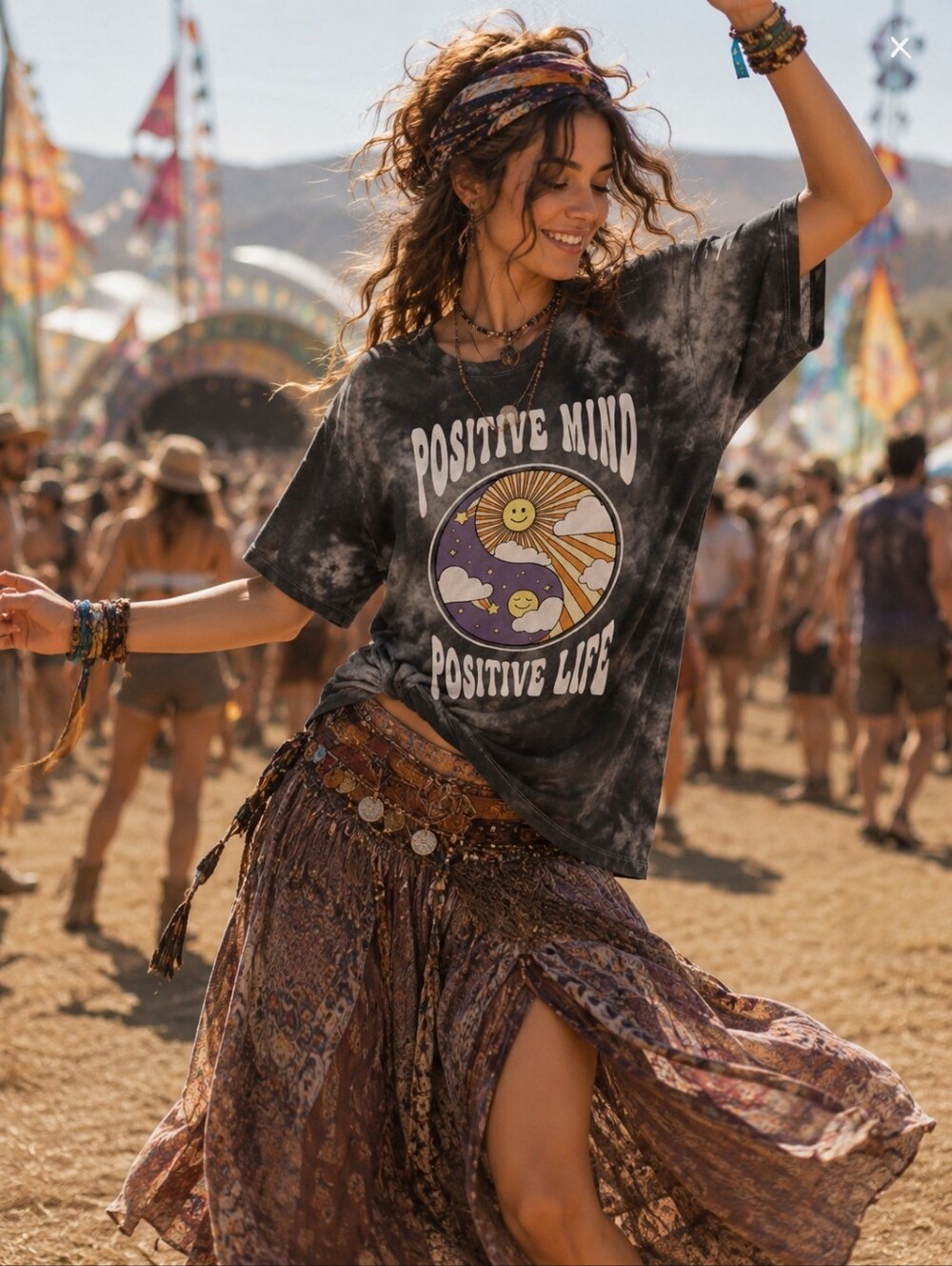 #82 Positive Mind Positive Life Tie-Dye Graphic Tee